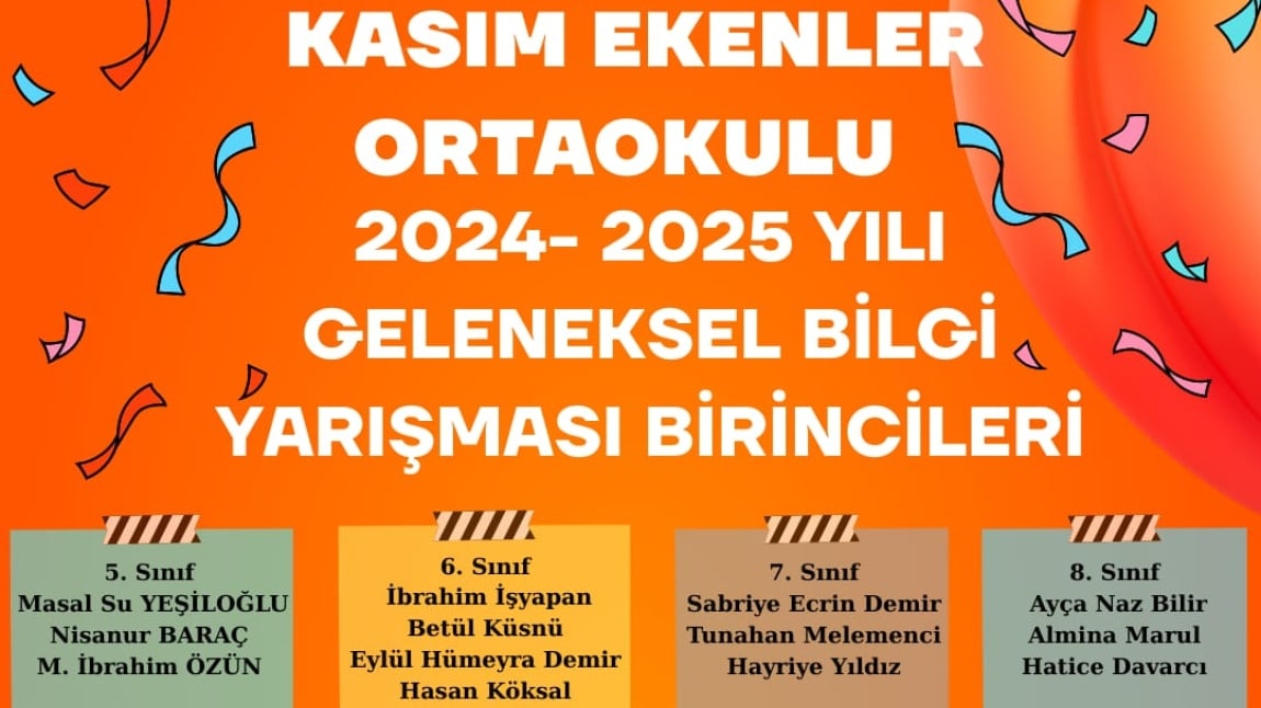 2024-2025 EĞİTİM ÖĞRETİM YILI GELENEKSEL BİLGİ YARIŞMASI SONUÇLARI